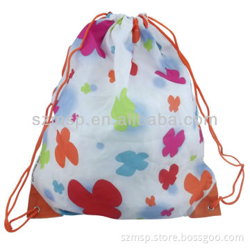 Girls nylon all over print soft drawstring gym bag